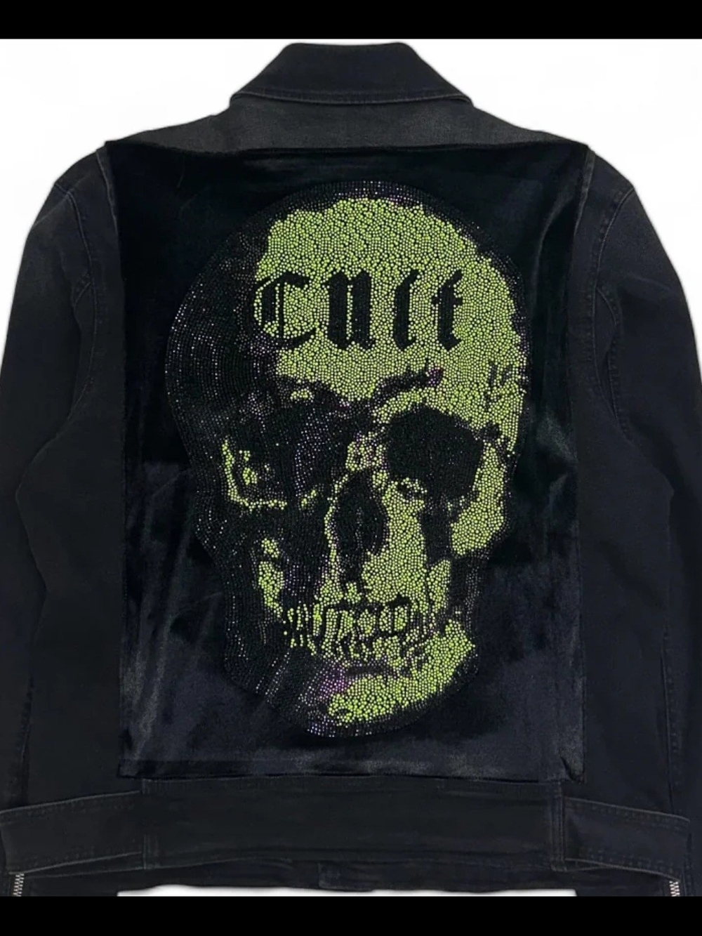 Cult of Individuality Black Jacket with Lime Skull Sequin Back!